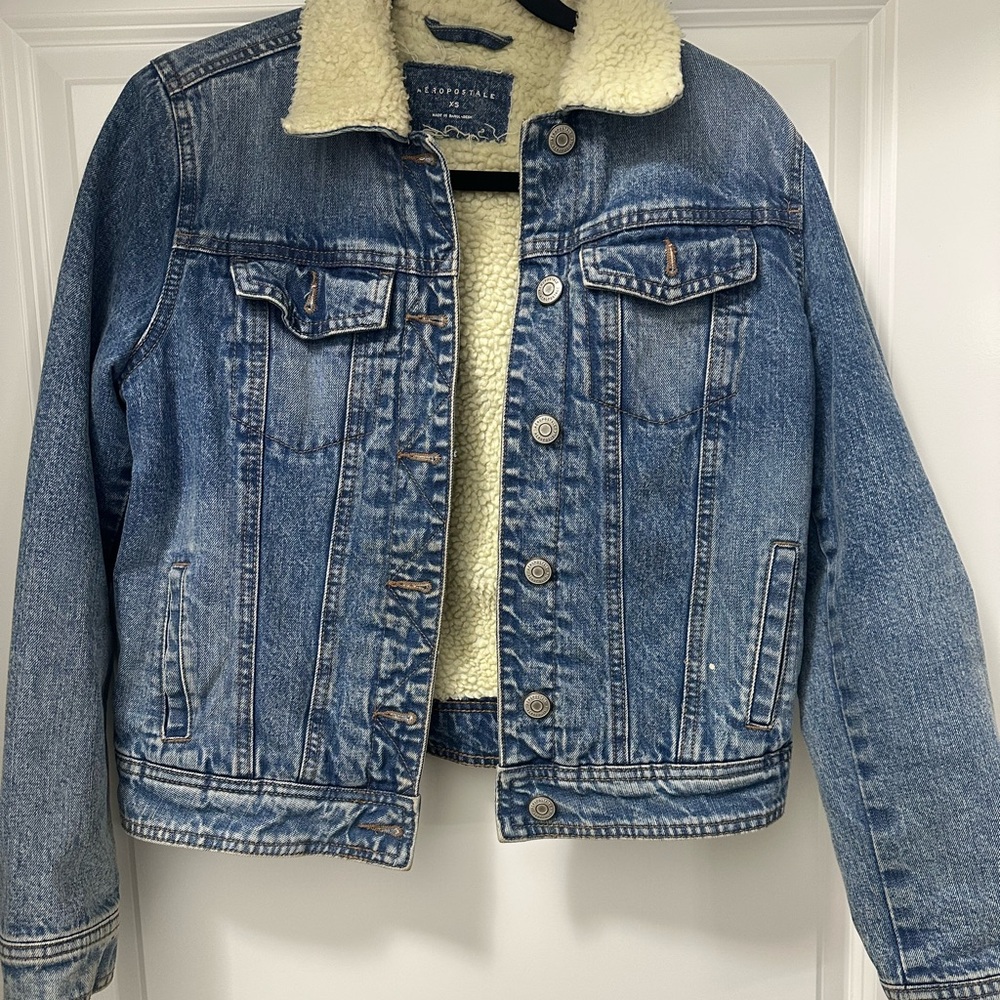 Aeropostale Blue Denim Jacket with Sherpa Lining